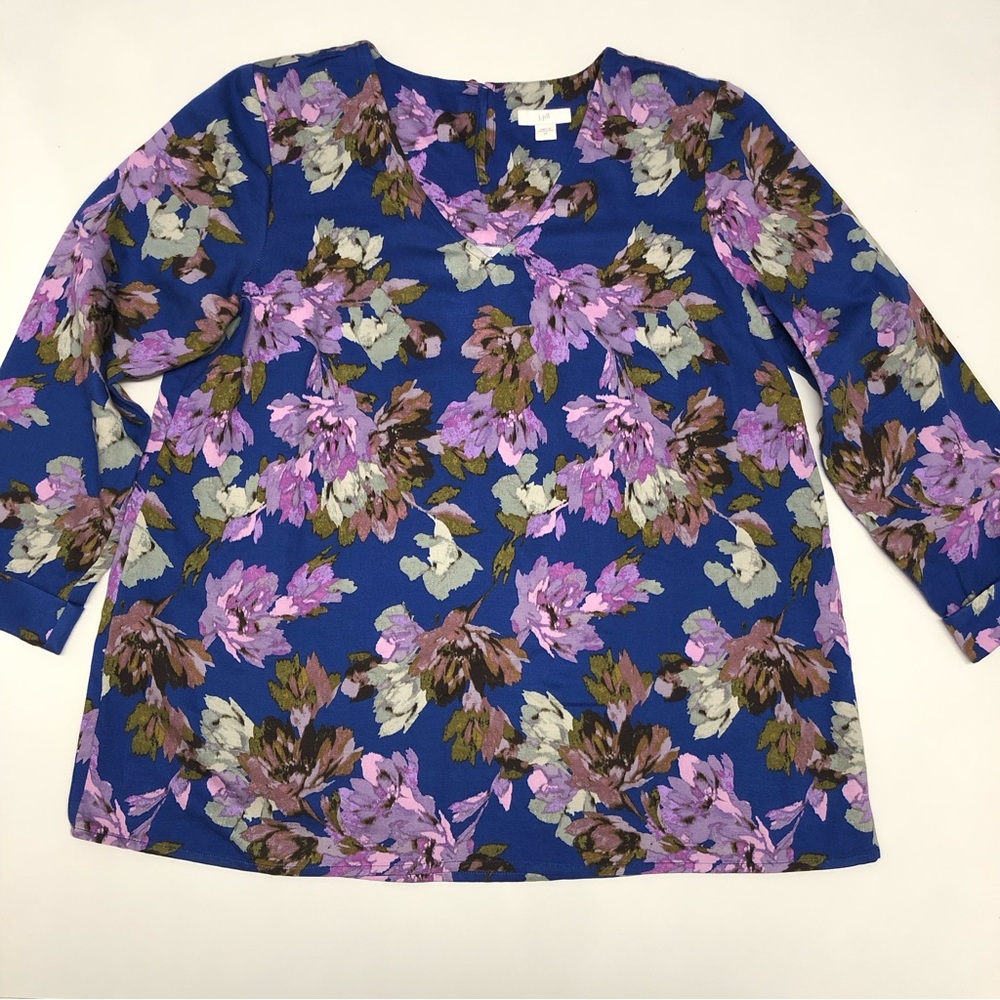 J.Jill V-neck 3/4 sleeve top floral blouse size XS